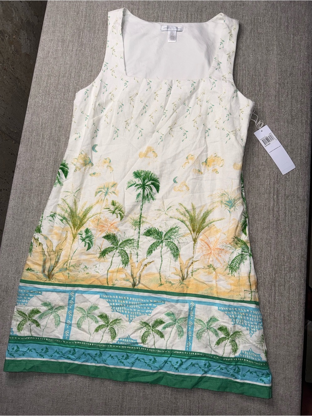 London Times Palm Tree Tropical Border Print Shift Dress Size 8 NWT
